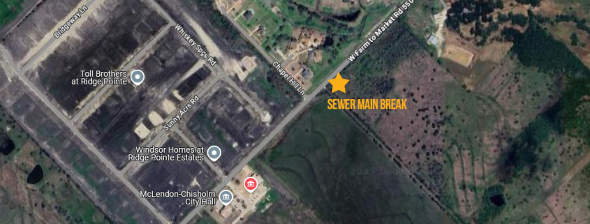 Map showing sewer main break location.