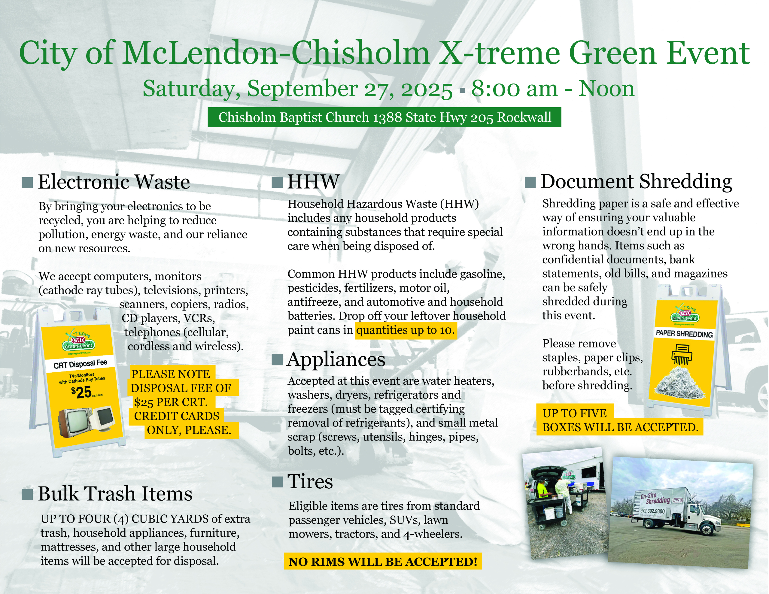 Listing of accepted items for the MC Xtreme Recycling Event.