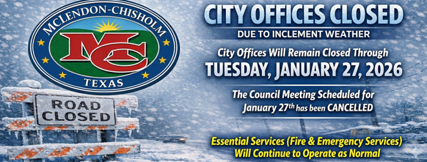 Banner announcing City Hall will be closed through Tuesday January 27.