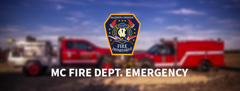 Banner image for the McLendon-Chisholm Fire Department showing the department badge centered above blurred red emergency vehicles, with the text “MC FIRE DEPT. EMERGENCY” in large white letters across the bottom.